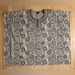 Good Times Boho Tunic Cover Up Black/White/Red Glittery Geometric, One Size